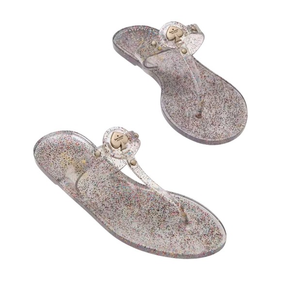 Kate Spade Sandals Women 9.5 B Clear Glitter Multi Kendall Jelly T Strap - Picture 1 of 7